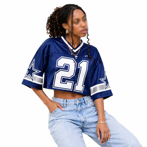 Camiseta de fútbol americano para mujer, corte holgado, estilo crop, malla, cuello en V, logotipo personalizado, uniforme de equipo, ligera, OEM, al por mayor - Product Image 3