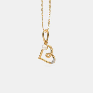 Collar con Colgante de Diamante Cultivado en Laboratorio en Forma de Corazón con Perla en Oro Amarillo - Product Image 6