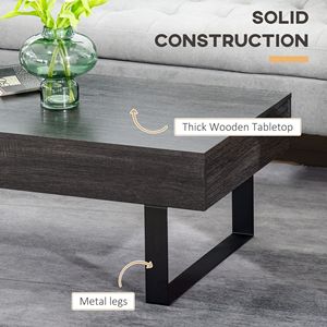 Tavolino da Caffè Moderno Mid-Century con Cassetto Portaoggetti, Superficie in Legno Grigio Scuro e Gambe a Slitta in Metallo per Soggiorno - Product Image 4