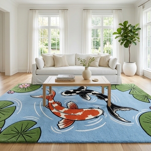 Koi Fish Area Rug Lotus Pond Floral Carp Floor <b>Mat</b> Soft Home Decor Entryway Bedroom - Product Image 5