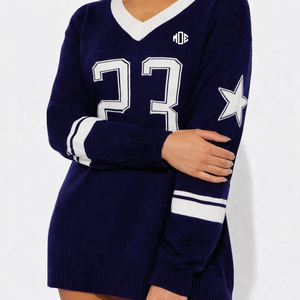 Robe de football américain vintage rétro pour femme, style streetwear, manches longues, coupe ample, tissu uni, numéro personnalisé - Product Image 4