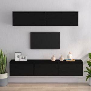 Armadietti TV in legno massello di pino nero da 5 pezzi per soggiorno - Product Image 1