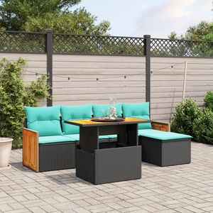 Divano da 6 pezzi in Poly Rattan nero con cuscini mobili da esterno - Product Image 1