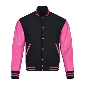 Veste de baseball en laine pour homme grande taille, style varsity, prête pour l'hiver, couleur rose et noir - Product Image 2