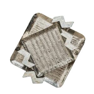 Lot de 2 plateaux de service pour la maison en acier inoxydable avec manche de vadrouille pour les fournitures de restaurant d'hôtel Ramadan - Product Image 1