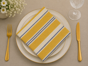 Blue Striped Cotton <b>Linen</b> Square Napkin Reusable Dinner <b>Table</b> 50x50cms Fade Resistant Machine Washable Home Wedding Restaurant - Product Image 4