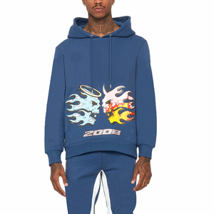 Ensembles de survêtements pour hommes, personnalisables avec logo, en molleton épais, deux pièces, avec pantalon évasé et impression en relief - Product Image 6