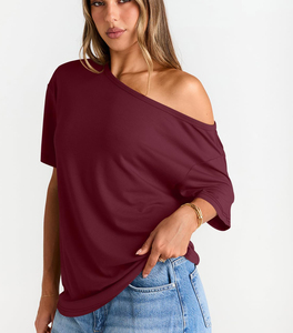T-shirt en coton doux pour femmes, tee-shirt décontracté pour femmes, manches courtes, respirant, uni, t-shirt en coton d'été, logo personnalisé - Product Image 4