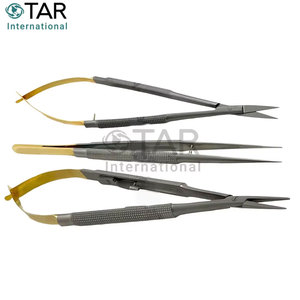 Ensemble de 3 micro-ciseaux Castroviejo en acier inoxydable allemand de qualité supérieure, porte-aiguilles, micro-pinces droites, instruments médicaux pour les yeux - Product Image 2