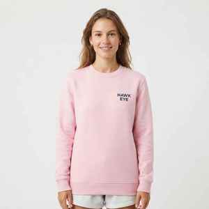 เสื้อสเวตเชิ้ตคอกลมสีชมพูสำหรับผู้หญิง พิมพ์ลายตัวอักษรที่แขนซ้าย ทรงปกติ ผ้าฝ้ายถัก สไตล์ฤดูใบไม้ร่วง - Product Image 3