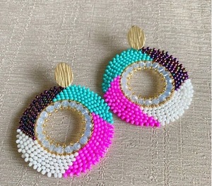 Pink Beaded Drop <b>Earrings</b> Bohemia Geometric <b>Threader</b> Ear Jewelry Handmade Stainless Steel for Party Gift - Product Image 3