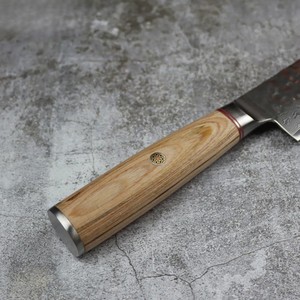 Couteau de chef artisanal personnalisé en acier Damas forgé, manche en bois, étui en cuir, design ambidextre, style industriel - Product Image 2