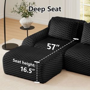 Divano componibile moderno a L in tessuto flanella, 4 posti, senza struttura, con seduta profonda, per soggiorno - Product Image 4