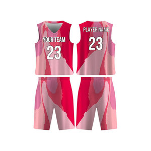 Custom Basketball Jersey Set V-Neck Sleeveless Sublimated Print Gradient Pink Red Unisex Adult Teamwear Moisture Wicking - Product Image 1