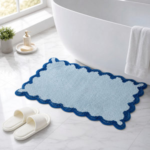 Alfombra de Baño Azul con Borde Ondulado, Ultra Suave y Afelpada, Lavable a Máquina, Venta al Por Mayor - Product Image 1