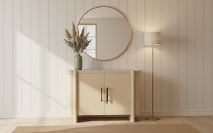 Buffet moderne à 2 portes en chêne massif pour salon - Rangement résistant à l'eau avec design minimaliste - Product Image 3