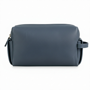 Minimalist Leather Toiletry Bag Rectangle Shape <b>Portable</b> Brass Zipper Bathroom Storage Bag for Toiletries 1-3L Capacity - Product Image 3