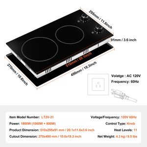 Piano Cottura Elettrico in Vetroceramica da 12 Pollici con Controllo Touch, 1800W, 2 Fuochi - Product Image 6