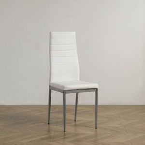 Sedia da pranzo in pelle PU bianca da 4 pezzi con gambe grigie N201 - Cuscino dello schienale con decorazione a cuciture orizzontali - Product Image 4