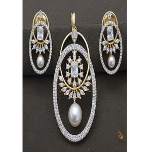 Luxury Gold Plated White Finish Designer Pendant Set with Shimmering Zircon Party Wedding Engagement Anniversary Gift Elegant - Product Image 1