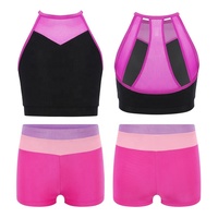 6-16 enfants filles bloc de couleur gymnastique danse tenue de sport haut court avec shorts ensembles pour Yoga entraînement cyclisme exercice