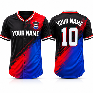 Camiseta de Béisbol Personalizada con Botones, Diseño de Bloques de Color, Nombre y Número Personalizados, Fabricante OEM ODM - Product Image 1