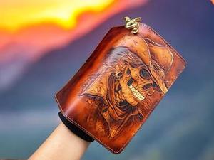 Hand Tooled Skull Design Carved 100% Genuine Leather Short Bifold <b>RFID</b> <b>Blocking</b> Vintage Multi Card Holder <b>Wallet</b> Men's Carry - Product Image 3
