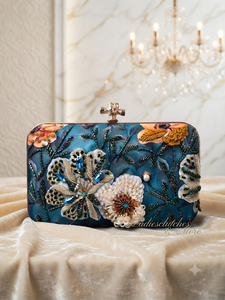 Luxury Half <b>Moon</b> Printed Embroidery Beaded Floral Fashion Clutch Bag for Women | Handmade Evening Wedding Party iPhone Fit Purse - Product Image 5