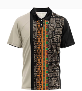 Men's Black Beige Geometric Print 100% Cotton Moisture Wicking Sport Casual Shirt Short Sleeve Turn-<b>down</b> Collar All Seasons - Product Image 5