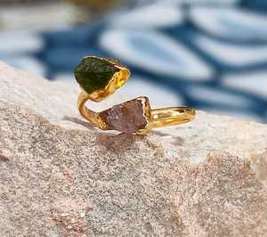 Wholesale Natural Raw gemstone Tourmaline <b>Ring</b>, Gold Plated Brass Handmade Multi Gemstone Boho <b>Crystal</b> Jewelry Manufacturer - Product Image 2