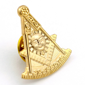 Den Industry Premium Gold Freemason Square & Compass Metal for Badge with Sun <b>Face</b> Masonic Symbol Butterfly Clutch Closure - Product Image 1