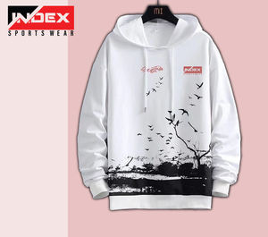Sweat à capuche noir pour homme avec imprimé géométrique rouge, poche avant, coupe classique, vêtement décontracté pour l'automne - Product Image 2