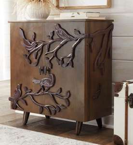 Gabinete de Madera de Mango Tallado a Mano con Diseño Moderno de Pájaro en Rama, Ahorra Espacio y Tiene Gran Capacidad - Product Image 1