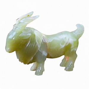 Sculpture artisanale de luxe en onyx vert Markhor, objet de décoration haut de gamme pour la maison, figurines Markhor en pierre naturelle d'onyx vert - Product Image 1