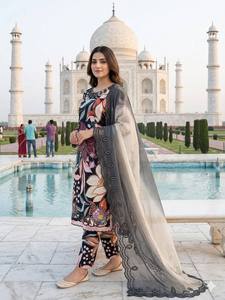 Trendy Round Neck Black Printed Maslin Kurti Set With Micro Inner Plus <b>Size</b> M XXL Indian Women Salwar Kameez Suit - Product Image 5
