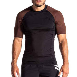 Camiseta Deportiva Unisex de Manga Larga con Bloques de Color, Negra y Marrón, de Spandex y Poliéster, de Secado Rápido y Transpirable, 300g - Product Image 1