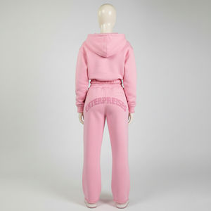 Hoodies courts délavés marron et rose pour femmes, ensembles de survêtements boxy délavés avec joggers pour femmes - Product Image 3