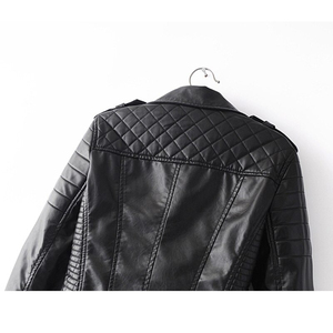 Chaqueta de Moto para Mujer, de Cuero Sintético Ecológico, Impermeable, Acolchada, con Cuello Alto, Cierre de Cremallera, Manga Larga, Largo Regular, Color Sólido - Product Image 4