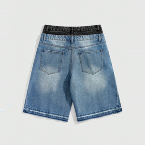 Men's High Waist Denim Bermuda <b>Shorts</b> With <b>Sequined</b> Dot Pattern Button Fly Casual Style Stonewashed Woven Cotton - Product Image 2