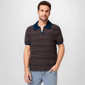 Polo de punto de manga corta de alta gama para hombre, cuello en contraste de color, top informal a la moda - Product Image 4
