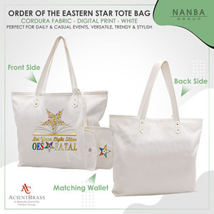 กระเป๋าโท้ทสีขาวลายดาวสีทอง คำขวัญ Let Your Light Shine OES F.A.T.A.L |   กระเป๋าโท้ทกันน้ำสีขาวอีสเทิร์นสตาร์แบบสั่งทำพิเศษ - Product Image 2