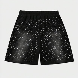 Pantalones Cortos Deportivos de Alta Calidad con Lavado Ácido, Personalizados, Casuales, para Hombre, Cintura Media, con Cordón, Estampado de Diamantes de Imitación, Tejido de Punto 100% - Product Image 3