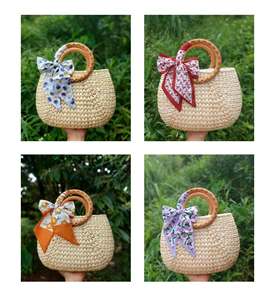 Bohemian <b>Straw</b> <b>Handbag</b> With Flower Decoration Summer Women's Mini Bag Open Top Design - Product Image 4
