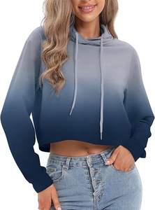 Sweat à capuche court pour femme avec logo personnalisé, effet ombré, en mélange de coton doux - Product Image 3