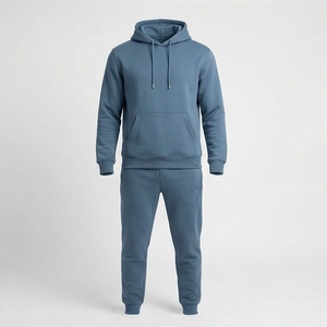 Conjunto Deportivo Azul para Hombre con Capucha, Sudadera y Pantalones Largos de Algodón de Color Sólido, Corte Regular, Ropa Casual de Otoño - Product Image 1