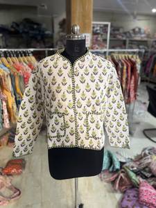 <b>Quilted</b> Cotton <b>Jacket</b> Women Floral <b>Pattern</b> Mandarin Collar Full Sleeve Autumn Regular Length Patch Pocket Woven Fabric GIFT - Product Image 1