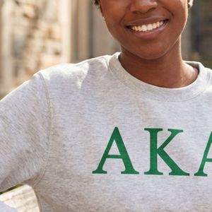 AKA White Crewneck Sweatshirt <b>Green</b> Arched Greek Letters Fleece Pullover Unisex Sorority Apparel OEM ODM - Product Image 4