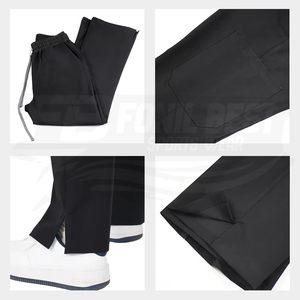 Women Flared Scrub Pants Elastic Waistband Double Layered Pockets Hospital Uniform Black Woven Fabric - Product Image 6