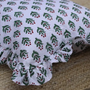 Square Ruffle Cushion Cover <b>White</b> Green Plant Print Vintage Style Cotton Home Decorative Pillow Case - Product Image 6