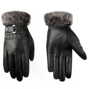 Gants d'hiver en cuir noir pour vélo avec doublure en microfibre, thermiques, longueur poignet, décontractés pour usage extérieur - Product Image 1